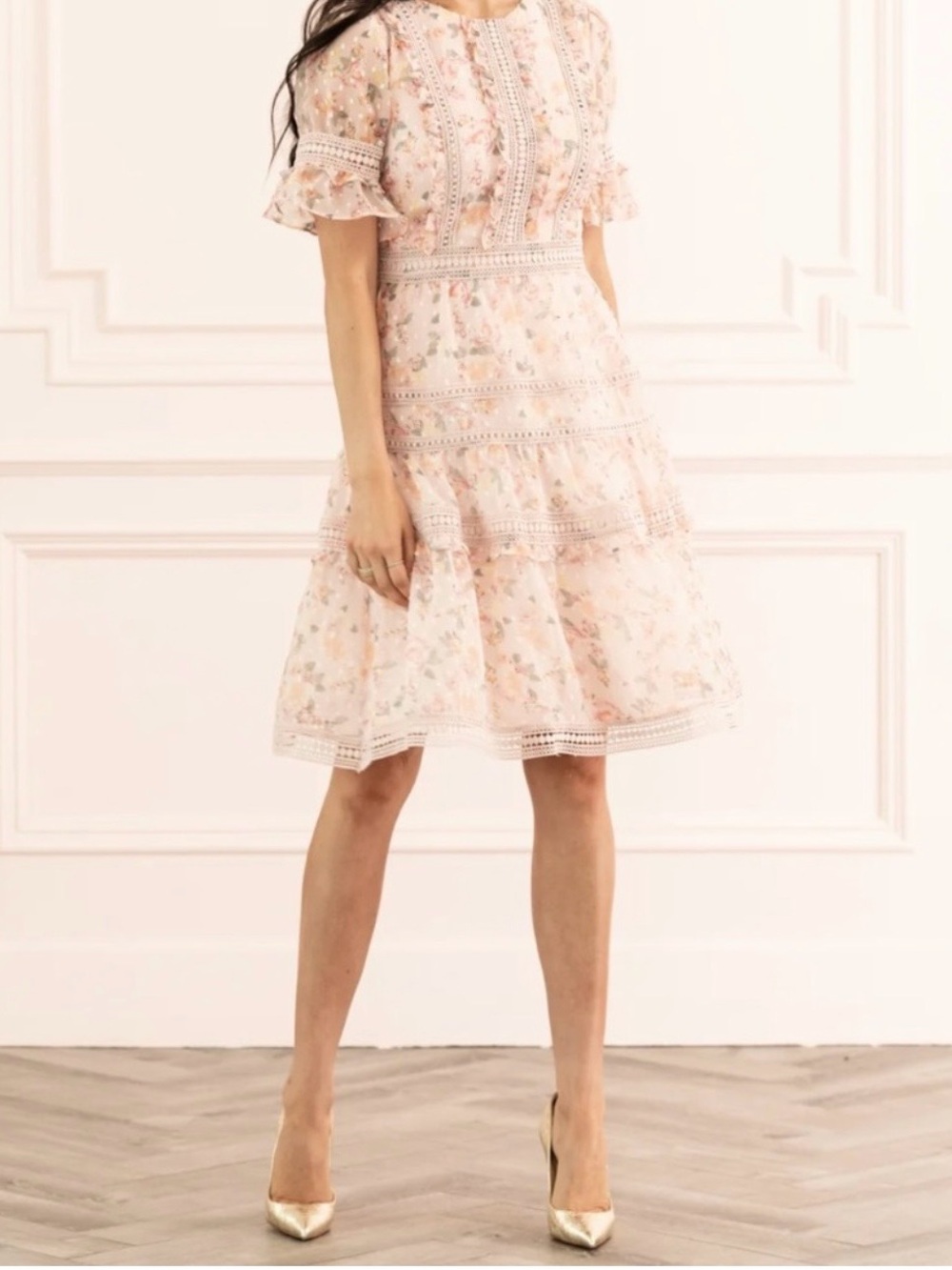 Rachel Parcell Blush Pink Floral Lace-Trim Midi Dress
